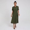 Women's Short Sleeve Front Open Button Closure Side Slit Blouse Dress - A New Day™ Dark Olive Green - 4 of 4