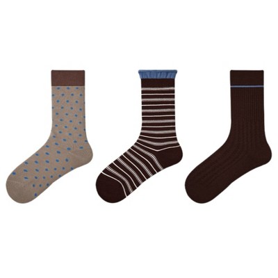 Anna-Kaci Women's 3 Pack Crew Socks Set Ribbed Knit Athletic Stripe and Classic Pattern Casual Everyday Wear