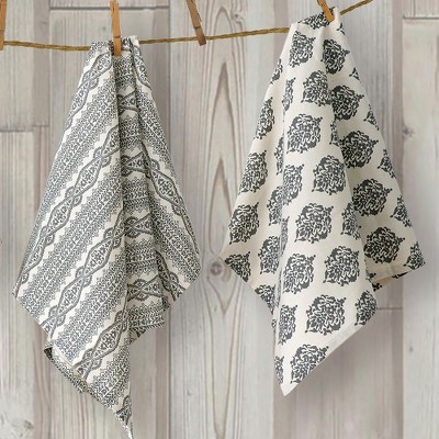 Gray Assorted Print Cotton Kitchen Towels Set of 4