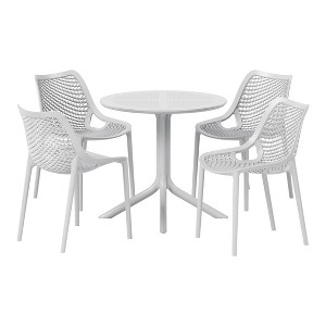 WestinTrends Playa 5-Piece Modern Round Patio Dining Table Set with Stackable Patio Dining Chairs - 1 of 4