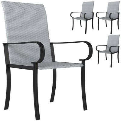 Outsunny Outdoor Wicker Dining Chairs, All-Weather Rattan Armchairs with Armrests, Steel Frame, High Back and Deep Seating