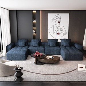 8 PCS Modern Oversized Modular Sofa, DIY Layout Sofa with Ottoman and Armrest, Tufted Sofa with Chenille Fabric Pillows-Baofuwish - 1 of 4