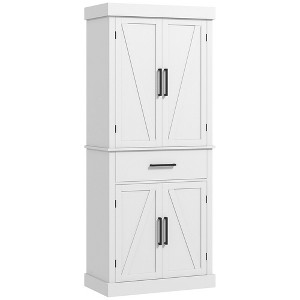 Yukimo Kitchen Tall Cabinet, 72" Freestanding Pantry Storage with Barn Doors, 5 Adjustable Shelves, White - 1 of 4