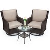 Outdoor Swivel Rocking Chair, 3 Piece Rattan Encrypted Patio Furniture Wicker Bistro Set,Beige - 4 of 4