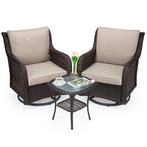 Outdoor Swivel Wicker Glider Patio Chairs with Table Set, 3 Pieces Outdoor Bistro Set with 4”Thick Cushions and Coffee Table for Porch,Deck - 1 of 4