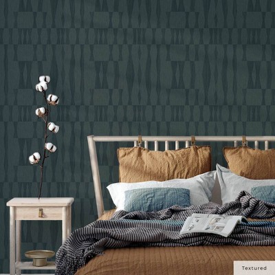 Blue Embossed Grasscloth Geo Peel and Stick Wallpaper