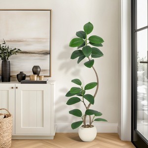 Garvee 5/6/7FT Artificial Plants Rubber Tree with Resin Pot & Stone Faux Fiddle Leaf Fig Tree Indoor Artificial Trees Tall Plant Fake Tree - 1 of 4
