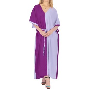HAPPY BAY Women's House Daily Routine Evening Wear Vacation Holiday Casual Dailywear Loungewear Relaxed Fit Caftan Maxi Night Shirts 3X-4X Purple - 1 of 4