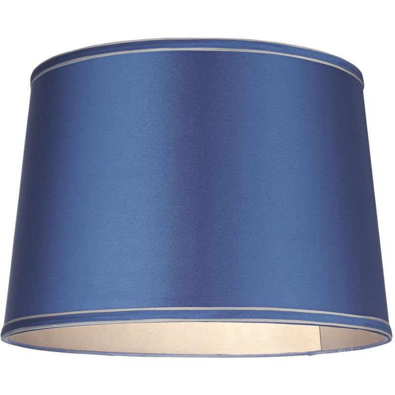 Springcrest Drum Lamp Shade Sydnee Satin Blue Medium 14" Top x 16" Bottom x 11" High Spider with Replacement Harp and Finial Fitting, 4 of 10