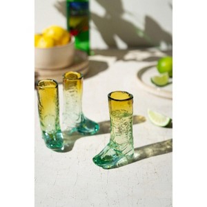 Recycled Glass Boot Shot Glass Blue & Amber 4.5"H, Handblown Set of 6, By Kalalou - 1 of 3