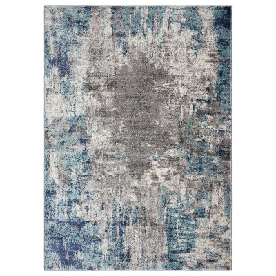 Blue and Gray Abstract 5' x 7' Synthetic Area Rug