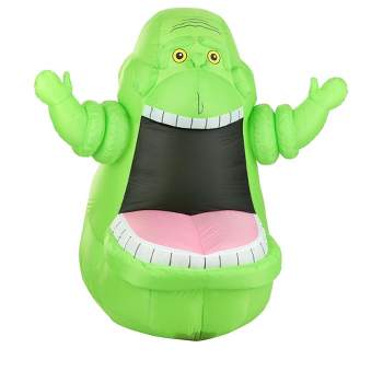 HalloweenCostumes.com  5FT Inflatable Slimer Outdoor & Indoor Decoration, Light-Up Green Halloween Holiday Display Decor, White/Pink/Green