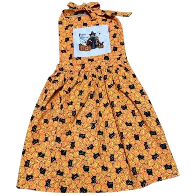 Adult Unisex Halloween Apron With Black Cats  Neon Orange Pumpkins Adjustable Neck Strap Cooking Barbeque Party, 2 of 5