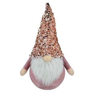 Northlight Sequined Hat Christmas Gnome Figure - 12" - Rose Gold and Pink - 1 of 4