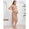Women's Summer Maternity V Neck Dresses Casual Short Sleeve Button Bodycon Ribbed Knit Midi Dress Nursing Dresses - 4 of 4