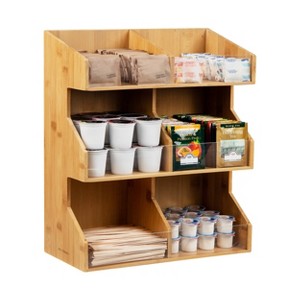Mind Reader 6-Section Coffee Condiment Organizer, Utensil and Cup Holder, Office, Breakroom, Bamboo Brown - 1 of 4