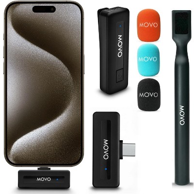 Movo Wireless Mini UC Ultra Compact Wireless Lavalier Microphone for iPhone 15 and up with WMX-HM Handheld Adapter
