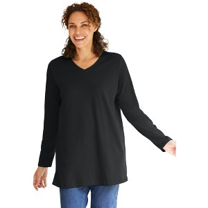Woman Within Plus Size Perfect Long-Sleeve V-Neck Tunic - 1 of 4