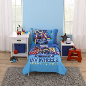 Warner Brothers Batwheels Ready to Roll Blue, Red, and Yellow 4 Piece Toddler Bed Set