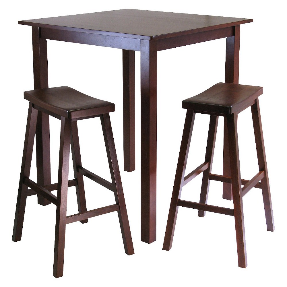 Winsome 3pc Parkland Counter Height Dining Set with 2 Stools Wood/Antique Walnut: Hardwood Frame, Square Table, Scandinavian Style
