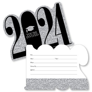 Big Dot of Happiness Silver 2024 Graduation Party Invitations - Shaped Fill-In Invite Cards with Envelopes - Set of 12 - 1 of 4