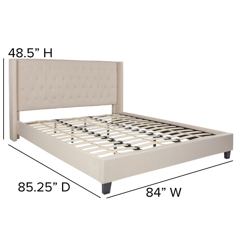 Emma and Oliver King Accent Extended Panel Platform Bed in Beige Fabric, 5 of 11