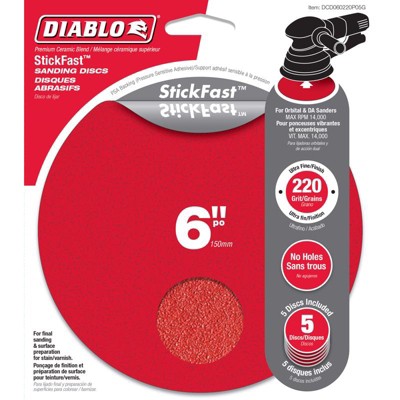 Diablo StickFast 6 in. Ceramic Blend Adhesive ROS Sanding Disc 220 Grit Ultra Fine 5 pk (Case of 5)