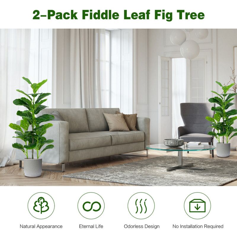 Tangkula Artificial Tree 2-Pack Artificial Fiddle Leaf Fig Tree for Indoor & Outdoor, 5 of 10