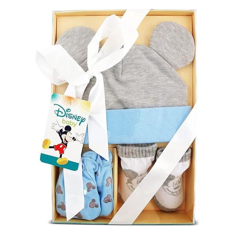 Disney Mickey Mouse Newborn Baby Boys’ Hat, Socks, and Mitten Take Me Home Layette Gift Set, 2 of 6