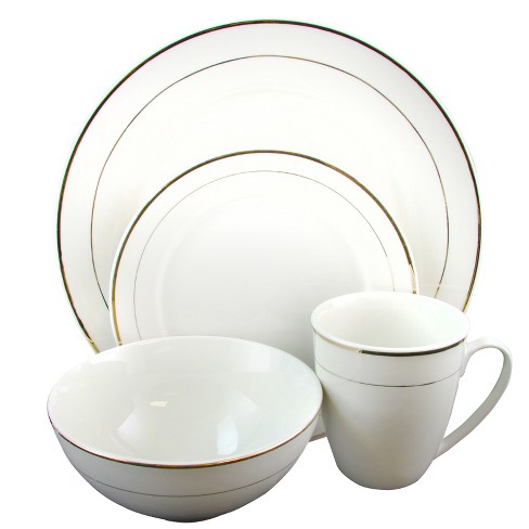 Gibson 16 Piece Dinnerware Double Gold Banded Set : Target