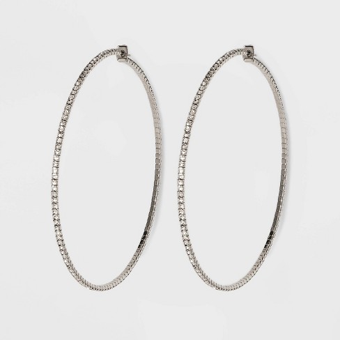 Puffy Heart Cubic Zirconia Drop Hoop Earrings - Wild Fable™ Silver