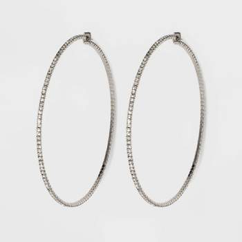 Jumbo Rhinestone Cubic Zirconia Hoop Earrings - Wild Fable™ Silver