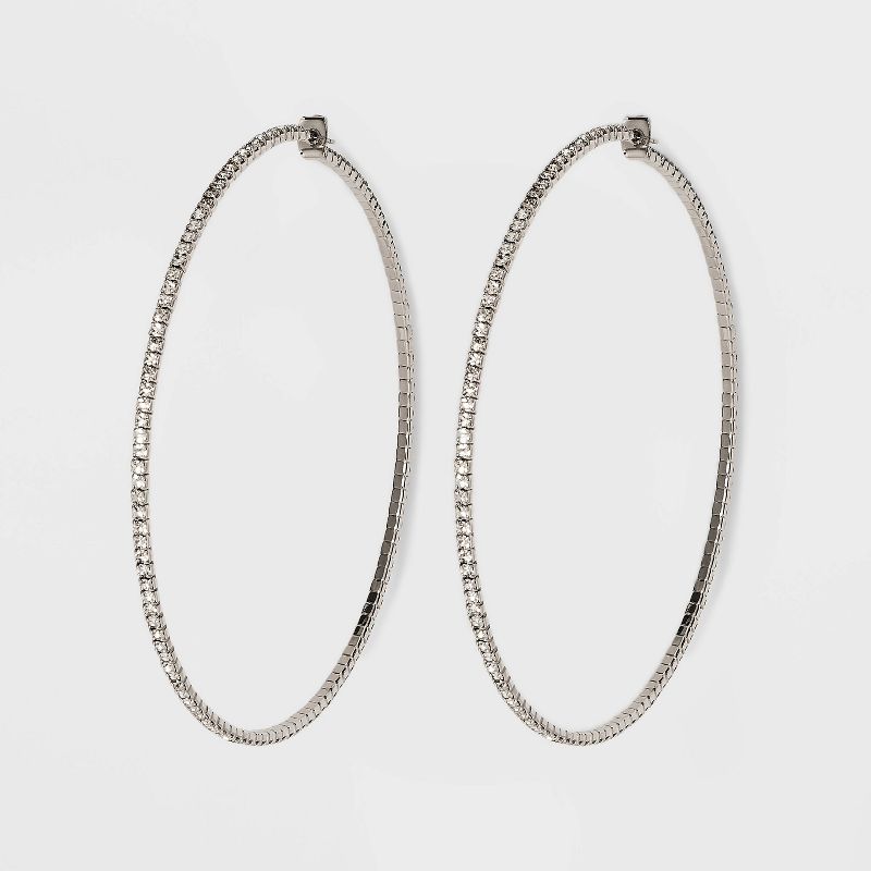 Jumbo Rhinestone Cubic Zirconia Hoop Earrings - Wild Fable&#8482; Silver, 1 of 8