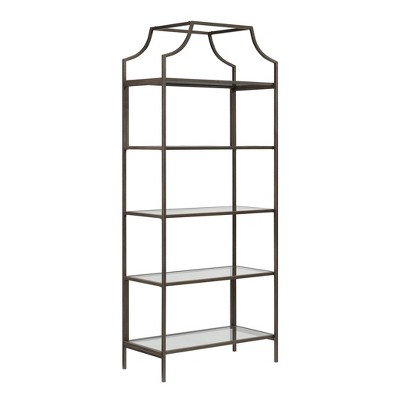 70" International Lux Bookcase Bronze - Sauder: Metal Frame, Safety-Tempered Glass, 5-Tier Storage
