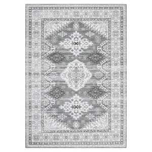 5 x 7 ft Chenille Natural Rectangular Living Room Bedroom Dining Room Office Floral Print Vintage Machine Washable Area Rug - 1 of 4
