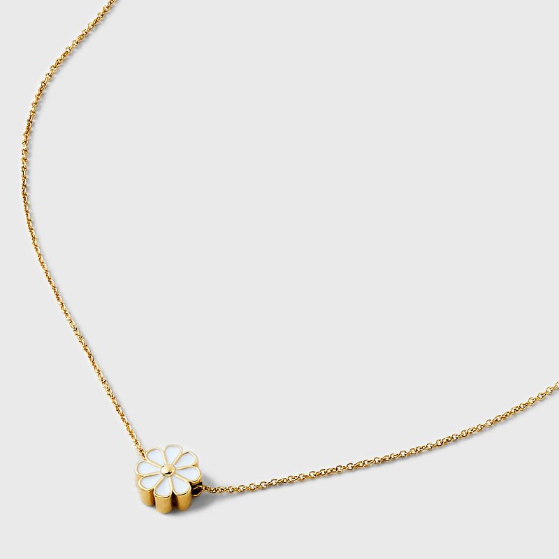Tiny Tags 14K Gold Ion Plated with White Enamel Daisy Necklace - Gold, 6 of 13