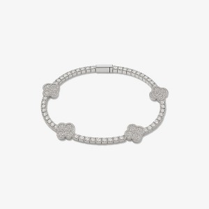 Rome Enamel Bracelet – Silver Tone with Pavé CZ Clover Charms - 1 of 3