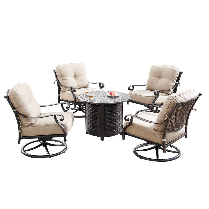 Oakland Living 5pc Aluminum Outdoor Patio Fire Pit Set with 34&#34;  Round Propane Fire Table &#38; Swivel Rocking Chairs Copper, 3 of 18