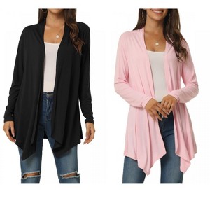 INSPIRE CHIC Women's Spring Fall Draped Open Front Casual Long Sleeve Lightweight Cardigan 2 Packs - 1 of 4