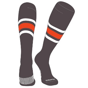 PEAR SOX Striped OTC Baseball, Softball, Football Socks (B) Graphite, White, Orange - 1 of 3