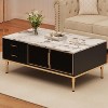 Acekool Faux Marble Coffee Table, Rectangle Fluted Cocktail Table with 4 Drawers, 4 Glass Doors, Modern Wooden Center Table with Metal Legs - 4 of 4