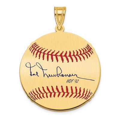 Black Bow Jewelry 14K Gold Plated Hal Newhouser Signature MD Enamel Baseball Pendant