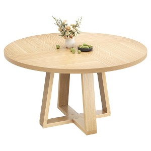 GustoWave 47" Round Dining Table for 4-6, Farmhouse Style with Cross Base - Circle Wood Table for Kitchen, Dining Room, Apartment - 1 of 4