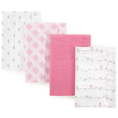 Luvable Friends Baby Girl Cotton Flannel Burp Cloths 4pk, Bird, One Size