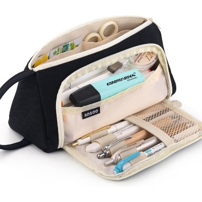 Fmeida Large Capacity Pencil Case Pouch School Supplies, Aesthetic Stationery Pen Case Bag for Girls Women-Khaki