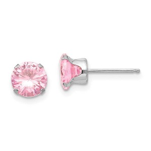 Black Bow Jewelry 6.5mm Pink Cubic Zirconia Stud Earrings in 14k White Gold - 1 of 4