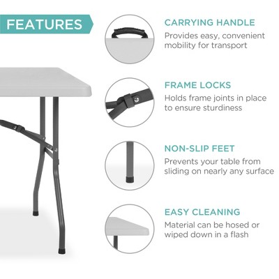 8ft Light Gray Plastic Folding Table with Handle and Lock