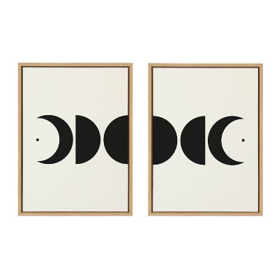 Modern Geometric Moon Phases Black and White Canvas Art Set