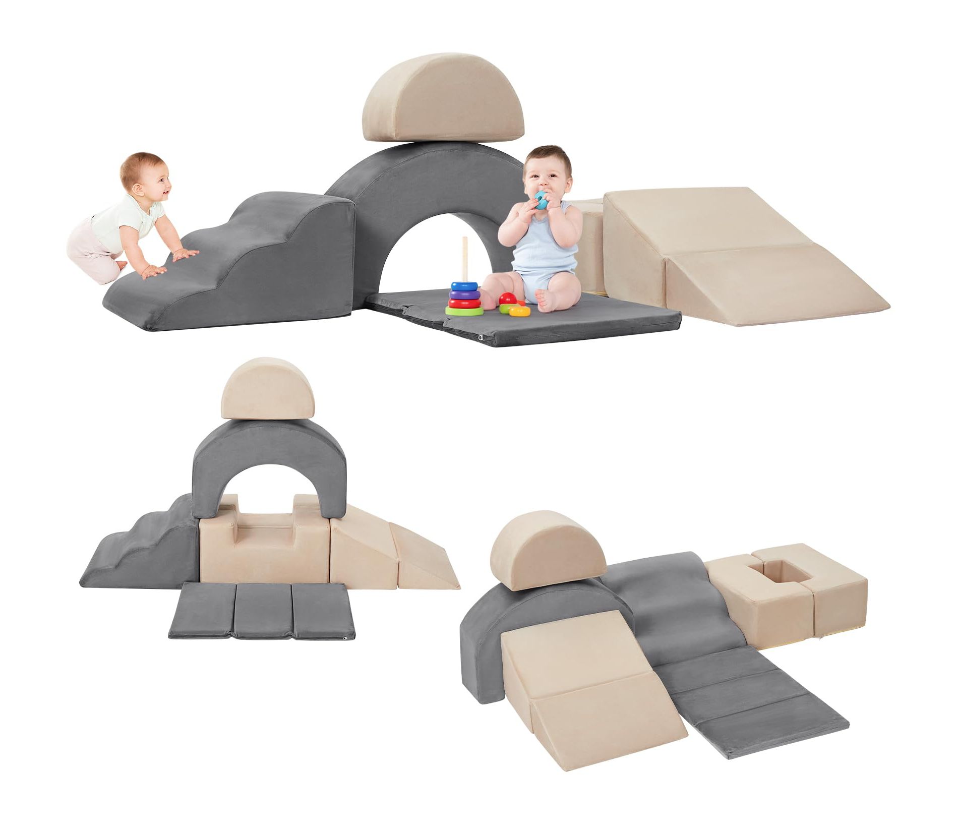 Soft Foam Climbing Blocks for Toddlers - 7-Piece Indoor Play Set with Slide& Ramp - Crawling & Building Activity for Home, Kindergarten & Playground