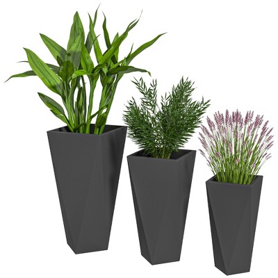 Outsunny Tall Planters Set of 3, MgO Indoor Outdoor Planters with Drainage Holes, Stackable Flower Pots for Garden, Patio, Balcony, Front Door